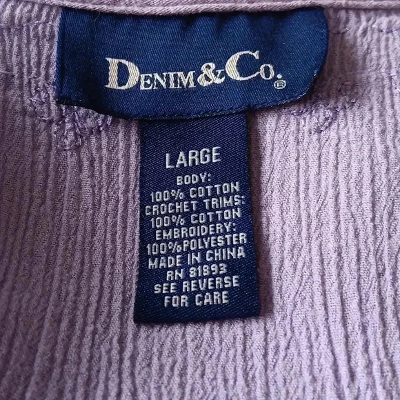 Christopher and Banks crinkle cotton 3/4 length sleeve crochet trim top L - Picture 6 of 7